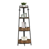 Corner Shelf with Two Drawers 72.64\'\' Tall, 4-tier Industrial Bookcase, Black