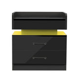 Nightstand with 2 Drawers,USB Charging Ports, Wireless Charging and Remote Control LED Light-Black