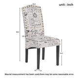 Dining Script Fabric Accent Chair with Solid Wood Legs, Set of 2
