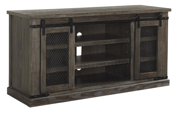 60 Inch Wooden TV Media Entertainment Center, 2 Barn Sliding Doors, Brown