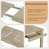 7-Piece Wooden Dining Table Set - Extendable Table with 12” Leaf and 2 Drawers, 6 Dining Chairs with Soft Cushion