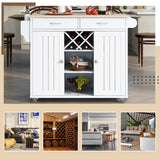 K&K Store Kitchen Island Cart with Two Storage Cabinets - Wine Rack, Two Drawers - Spice Rack - Towel Rack