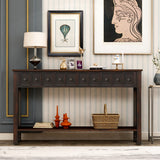 TREXM Rustic Entryway Console Table, 60" Long Sofa Table with two Different Size Drawers and Bottom Shelf for Storage (Black)