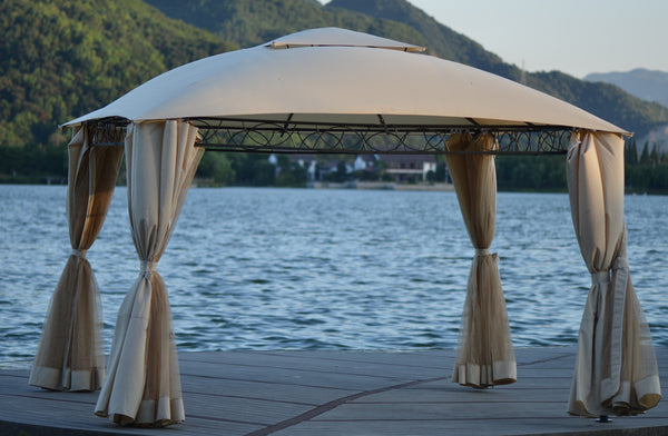 Double Tiered Grill Canopy, Outdoor BBQ Gazebo Tent with UV Protection, Beige