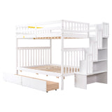 Full Over Full Bunk Bed with 2 Drawers and Staircase