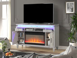 Perla TV Stand With Electric Fireplace in Milky White