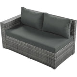 Outdoor 6-Piece Rattan Sofa Set, Garden Patio Wicker Sectional Furniture Set with Adjustable Seat, Storage Box, Removable Covers and Tempered Glass Top Table