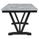 Modern Style 6-piece Dining Table with 4 Chairs & 1 Bench, Table with Marbled Veneer Tabletop