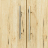 Tall wardrobe cabinet with 2 doors and 3 partitions to separate 4 storage spaces, oak