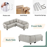 Orisfur. Mid-Century Sectional Corner Sofa L-shape Couch with Scroll Arms & Rivet Ornament for Large Space Dorm Apartment