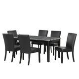 7-piece Dining Table Set with 1 Faux Marble Top Table and 6 Upholstered-Seats