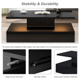 ON-TREND Modern Glossy Coffee Table With Drawer, 2-Tier Rectangle Center Table with Plug-in 16 colors LED lighting for Living room, 39.3”x19.6”x15.3”, Black