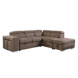 Brown Sleeper Sectional Sofa w/2 Pullout Stools, Brown Fabric