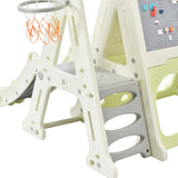 7-in-1 Toddler Climber and Slide Set Kids Playground Climber Slide Playset with Tunnel, Climber, Whiteboard,Toy Building Block Baseplates, Basketball Hoop Combination for Babies