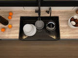 Matt Black Fireclay Farmhouse Kitchen Sink 33 inch Single Bowl Apron Sink with Bottom Grid in & Drain , Black Color