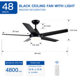 48 In Intergrated LED Ceiling Fan Lighting with Black ABS Blade