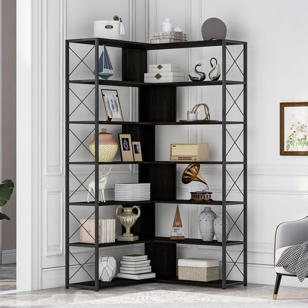 7-Tier Bookcase Home Office Bookshelf L-Shaped Corner