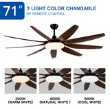 YUHAO 71" Integrated LED Lighting Ceiling Fan with 9 Wood Grain Blade