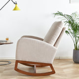 Wide Linen Rocking Chair Accent Chair in Beige Color