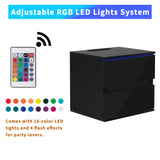 Nightstand with 2 Drawers, USB Charging Ports, Wireless Charging and Remote Control LED Light-Black