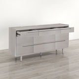 Modern Style Wood Grain 9-Drawer Dresser with Solid Wood Legs, Stone Gray