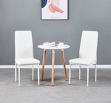 White modern minimalist dining chair fireproof leather sprayed metal pipe diamond grid pattern restaurant home conference chair set of 6