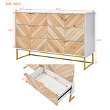 6 Drawer Dresser with Metal Leg and Handle for Bedroom, Storage Cabinet with Natural Wood Finish Drawer,White+Natural