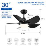30 In Intergrated LED Ceiling Fan Lighting with Matte Black ABS Blade