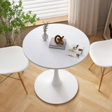 32"Modern Round Dining Table with Round MDF Table Top,Metal Base Dining Table, End Table Leisure Coffee Table,White