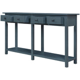 TREXM Rustic Brushed Texture Entryway Table Console Table with Drawer and Bottom Shelf for Living Room（Antique Navy）