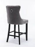 Contemporary Velvet Upholstered Barstools with Button Tufted Decoration and Wooden Legs, and Chrome Nailhead Trim, Leisure Style Bar