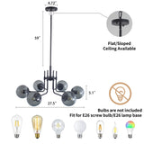 Modern American style chandelier-black iron-glass lampshade -6 bulbs