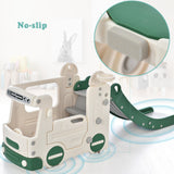 Kids Slide with Bus Play Structure Climber, Freestanding Bus Climber with Slide for Toddlers, Bus Climber Slide Set with Basketball Hoop
