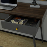 Desk 47" with 3 Drawers |Modern Mid Century Desk for Home Office (Walnut + Dark Grey)