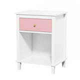 Wooden Nightstand with One Drawer One Shelf for Kids, Adults, Pink