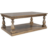 Rustic Floor Shelf Coffee Table with Storage, Solid Pine Wood
