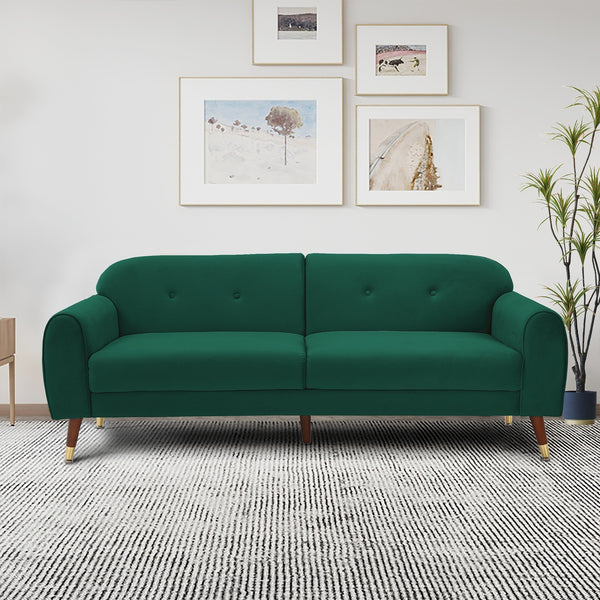 Loveseat with wood legs, Green velvet