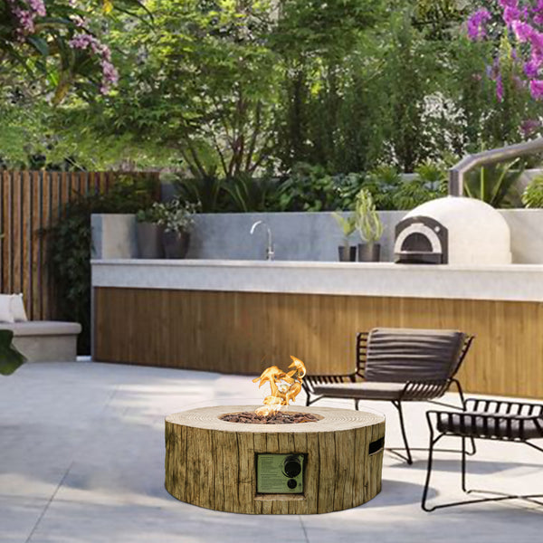 28'' Ore Powder 30,000 BTU Exterior Faux Stone Propane Fire Pit with Water Proof Cover and Lava Rock