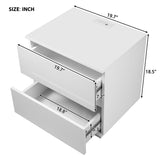 Nightstand with 2 Drawers,USB Charging Ports and Remote Control LED Light-White