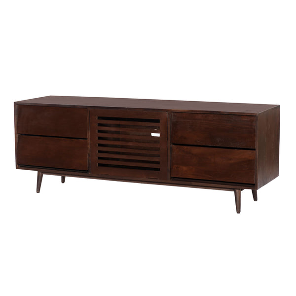 64 Inch TV Cabinet with 4 Drawers and Wooden Frame, Walnut Brown