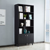 68" Bookcase with 2 Doors, Bookshelf,  Black
