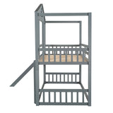 Twin over Twin House Bunk Bed with Convertible Slide and Ladder,Converts into 2 Separate Platform Beds,Gray