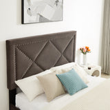 King bed, nightstand - brass studs adorn the headboard