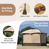 Outdoor Double Vents Gazebo Patio Metal Canopy with Screen and LED Lights for Backyard, Poolside, Brown