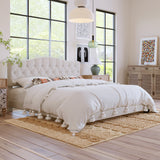 King Upholstered Platform Bed with Saddle Curved Headboard and Diamond Tufted Details