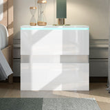 Nightstand with 2 Drawers,USB Charging Ports and Remote Control LED Light-White