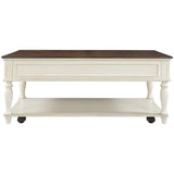 ON-TREND Two-tone Retro Cocktail Table Coffee Table Easy Assembly Movable with Caster Wheels for Livingroom (Antique White)