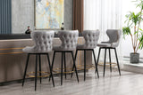 A&A Furniture,29" Modern Leathaire Fabric bar chairs,180° Swivel Bar Stool Chair for Kitchen,Tufted Gold Nailhead Trim Gold Decoration Bar Stools with Metal Legs,Set of 2 (Light Grey)