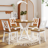 TOPMAX  Mid-Century 5-Piece Round Dining Table Set with Trestle Legs and 4 Cross Back Dining Chairs, Antique Oak+White