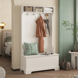Hall Tree with 4 Hooks and Hinged Lid, Coat Hanger, Entryway Bench, Storage Bench